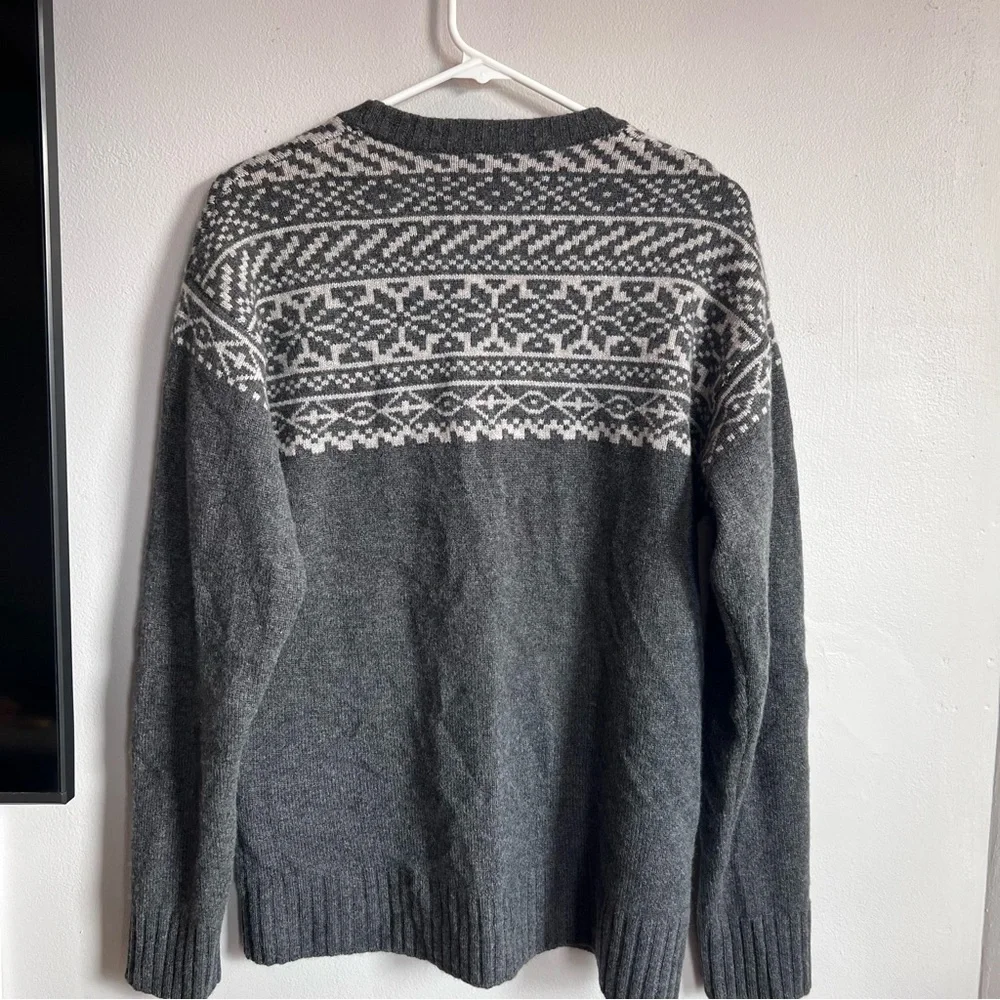 Garnet Hill Men's Washable Cashmere Jacquard Sweater‎ M Gray Fair Isle
